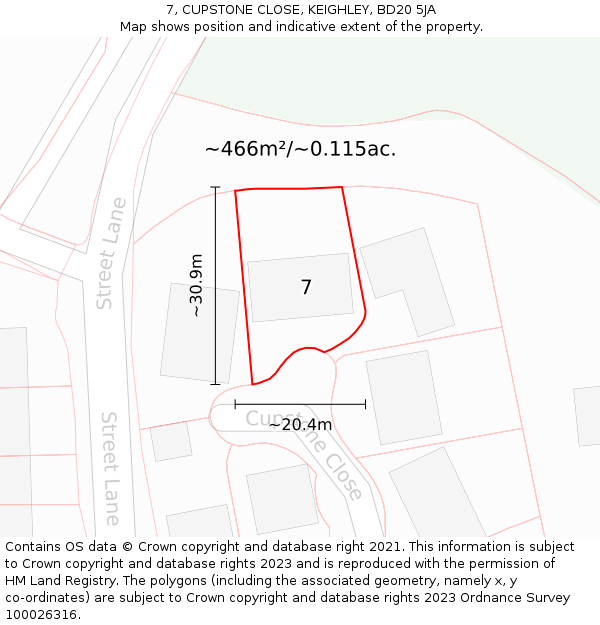 7, CUPSTONE CLOSE, KEIGHLEY, BD20 5JA: Plot and title map