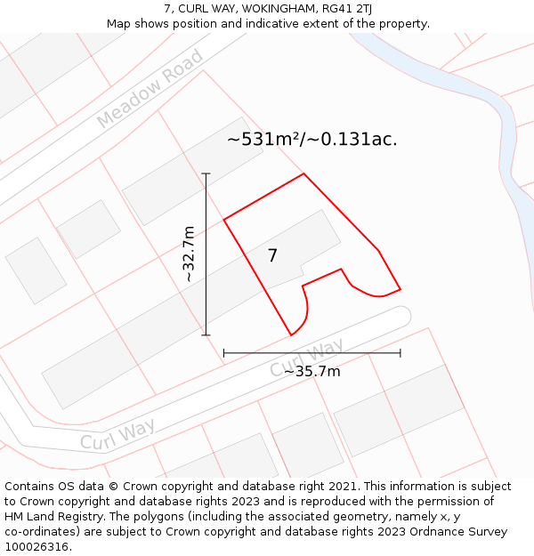 7, CURL WAY, WOKINGHAM, RG41 2TJ: Plot and title map