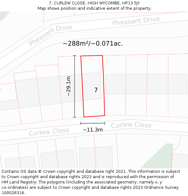 7, CURLEW CLOSE, HIGH WYCOMBE, HP13 5JY: Plot and title map