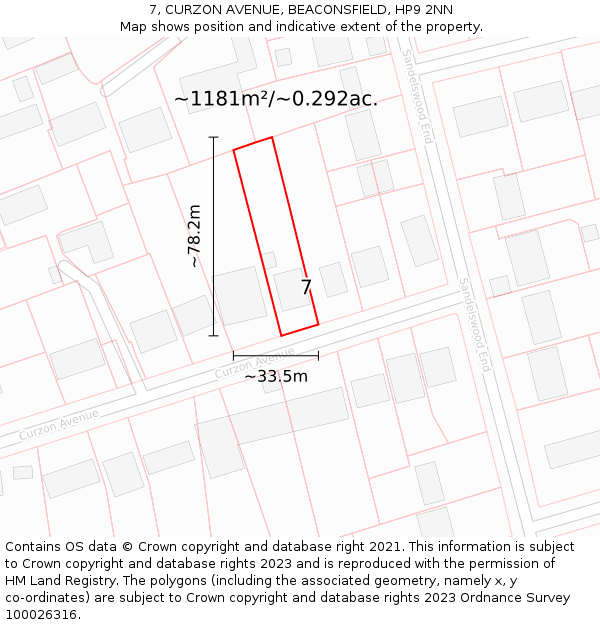 7, CURZON AVENUE, BEACONSFIELD, HP9 2NN: Plot and title map