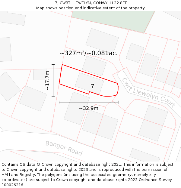 7, CWRT LLEWELYN, CONWY, LL32 8EF: Plot and title map