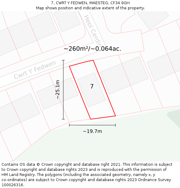 7, CWRT Y FEDWEN, MAESTEG, CF34 9GH: Plot and title map