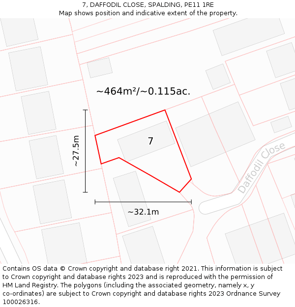 7, DAFFODIL CLOSE, SPALDING, PE11 1RE: Plot and title map