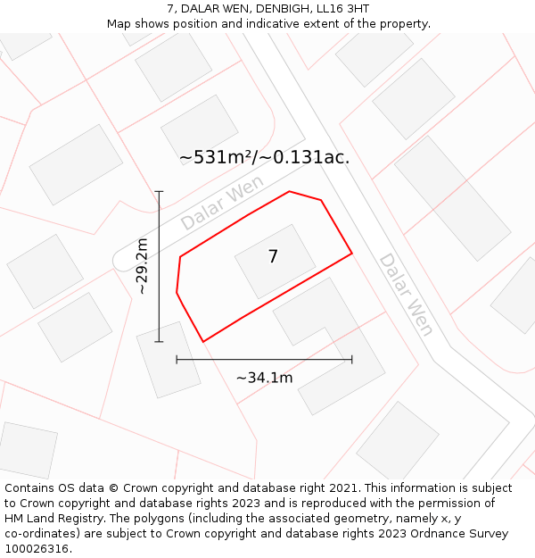 7, DALAR WEN, DENBIGH, LL16 3HT: Plot and title map