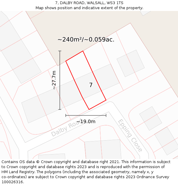 7, DALBY ROAD, WALSALL, WS3 1TS: Plot and title map