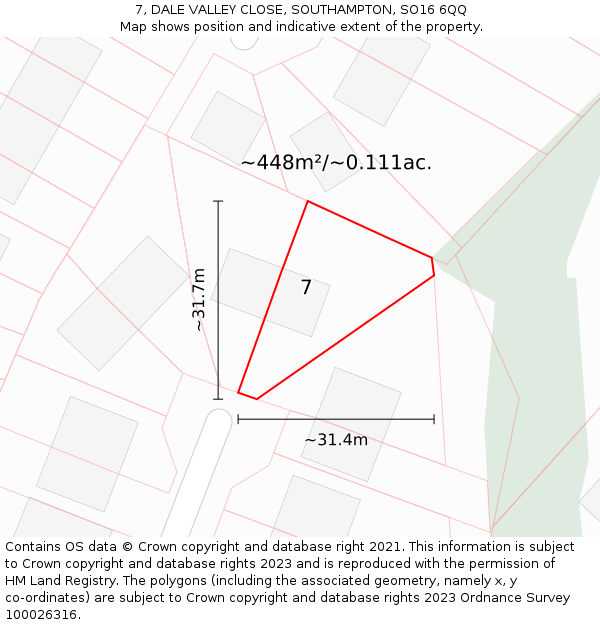 7, DALE VALLEY CLOSE, SOUTHAMPTON, SO16 6QQ: Plot and title map