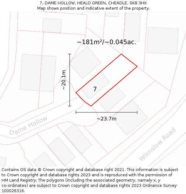 7, DAME HOLLOW, HEALD GREEN, CHEADLE, SK8 3HX: Plot and title map