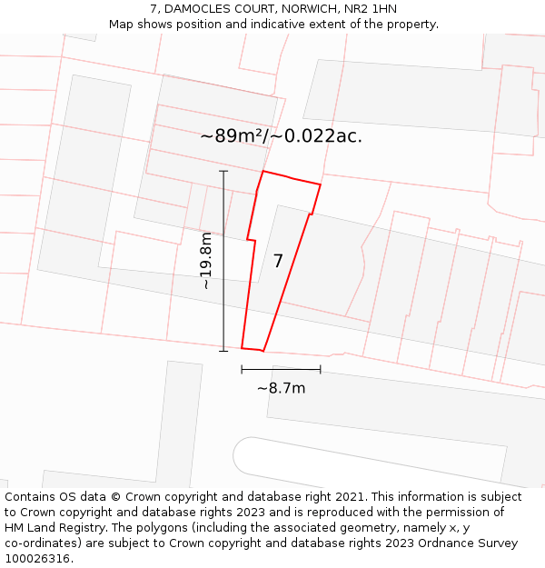 7, DAMOCLES COURT, NORWICH, NR2 1HN: Plot and title map