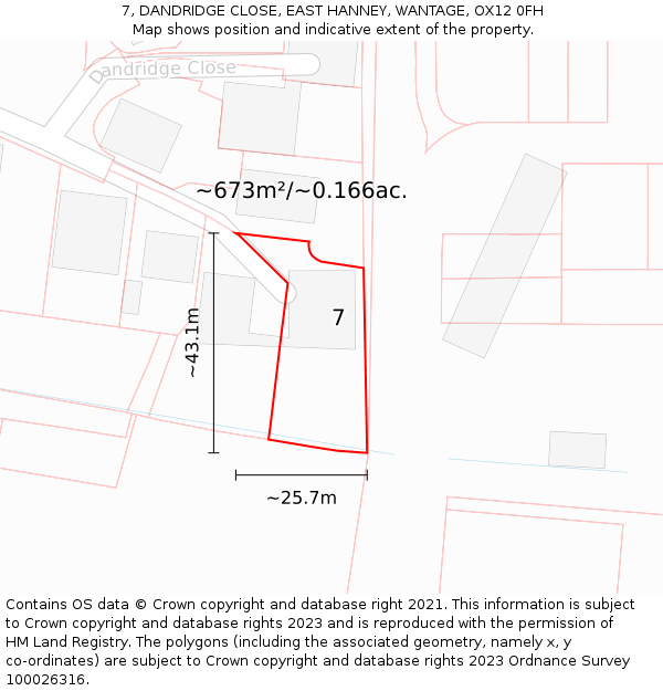 7, DANDRIDGE CLOSE, EAST HANNEY, WANTAGE, OX12 0FH: Plot and title map