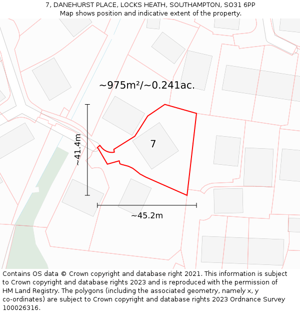 7, DANEHURST PLACE, LOCKS HEATH, SOUTHAMPTON, SO31 6PP: Plot and title map