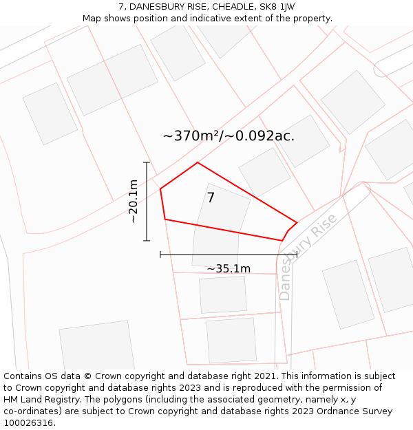 7, DANESBURY RISE, CHEADLE, SK8 1JW: Plot and title map