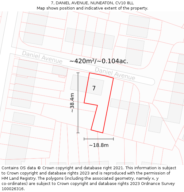 7, DANIEL AVENUE, NUNEATON, CV10 8LL: Plot and title map