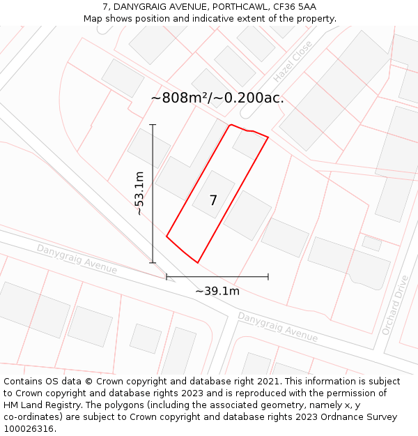 7, DANYGRAIG AVENUE, PORTHCAWL, CF36 5AA: Plot and title map