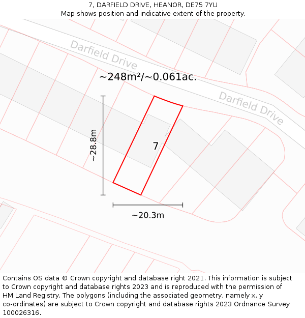 7, DARFIELD DRIVE, HEANOR, DE75 7YU: Plot and title map