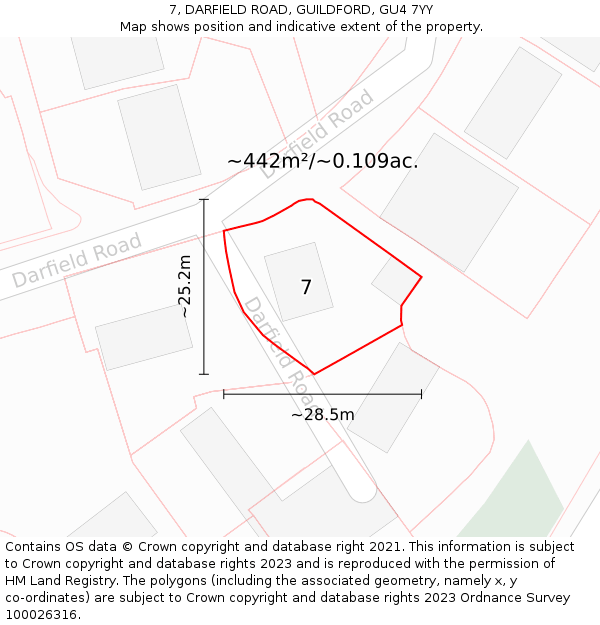 7, DARFIELD ROAD, GUILDFORD, GU4 7YY: Plot and title map