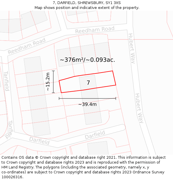 7, DARFIELD, SHREWSBURY, SY1 3XS: Plot and title map