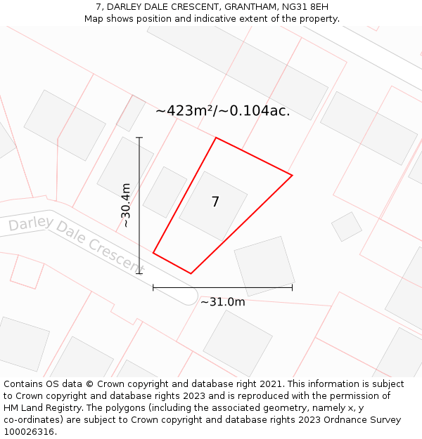 7, DARLEY DALE CRESCENT, GRANTHAM, NG31 8EH: Plot and title map