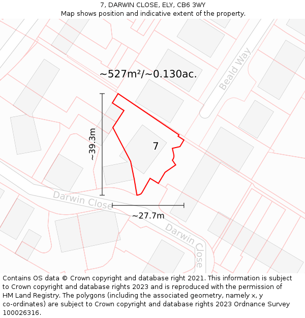 7, DARWIN CLOSE, ELY, CB6 3WY: Plot and title map