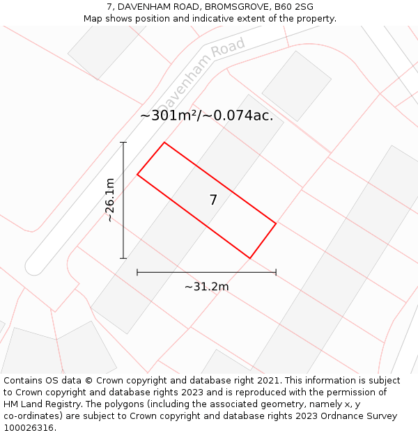 7, DAVENHAM ROAD, BROMSGROVE, B60 2SG: Plot and title map