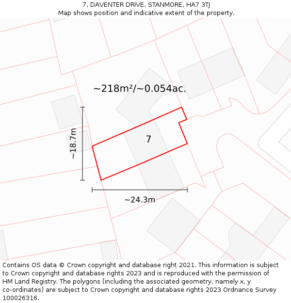 7, DAVENTER DRIVE, STANMORE, HA7 3TJ: Plot and title map