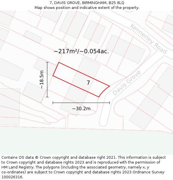 7, DAVIS GROVE, BIRMINGHAM, B25 8LQ: Plot and title map