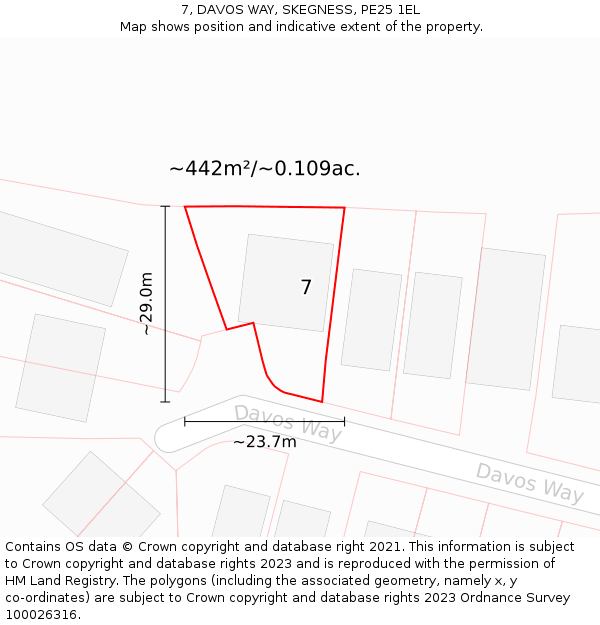 7, DAVOS WAY, SKEGNESS, PE25 1EL: Plot and title map