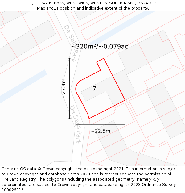 7, DE SALIS PARK, WEST WICK, WESTON-SUPER-MARE, BS24 7FP: Plot and title map