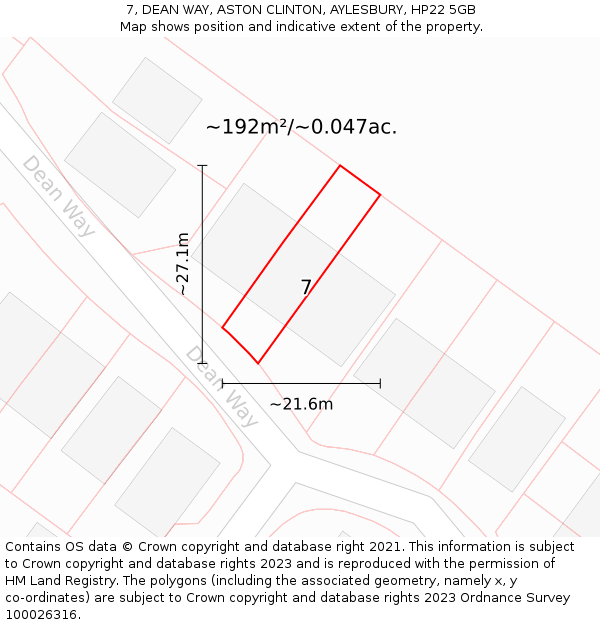 7, DEAN WAY, ASTON CLINTON, AYLESBURY, HP22 5GB: Plot and title map