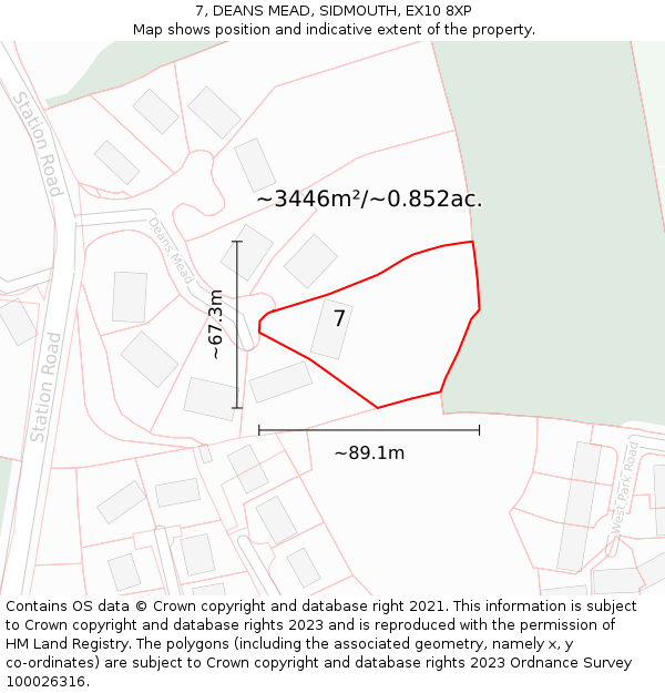 7, DEANS MEAD, SIDMOUTH, EX10 8XP: Plot and title map