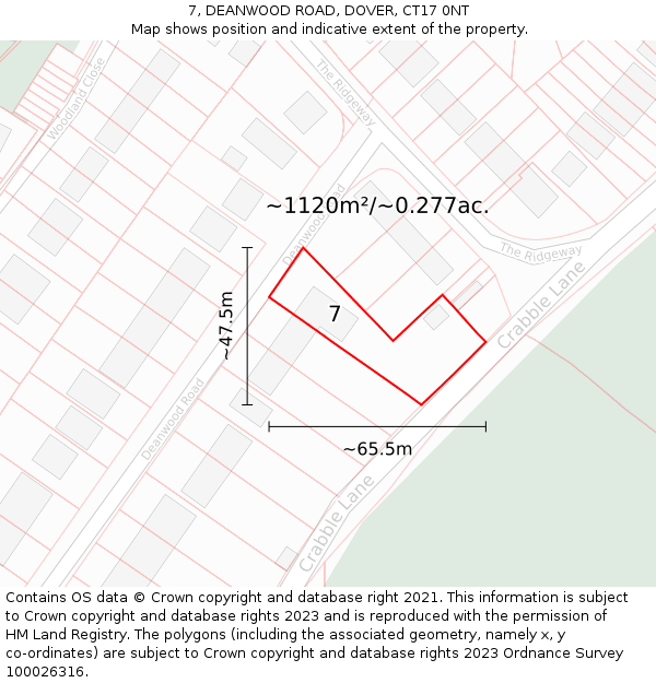 7, DEANWOOD ROAD, DOVER, CT17 0NT: Plot and title map