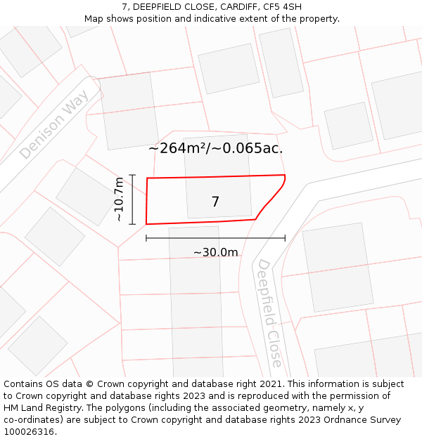 7, DEEPFIELD CLOSE, CARDIFF, CF5 4SH: Plot and title map