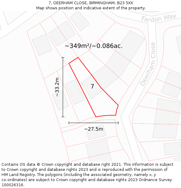 7, DEERHAM CLOSE, BIRMINGHAM, B23 5XX: Plot and title map