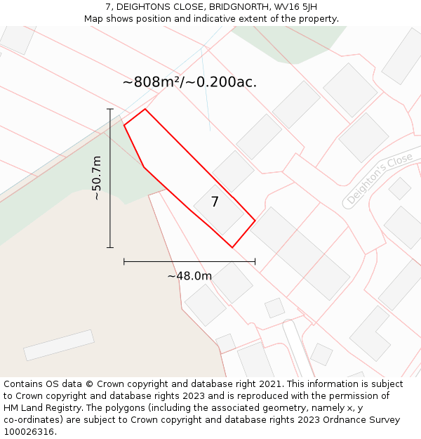 7, DEIGHTONS CLOSE, BRIDGNORTH, WV16 5JH: Plot and title map