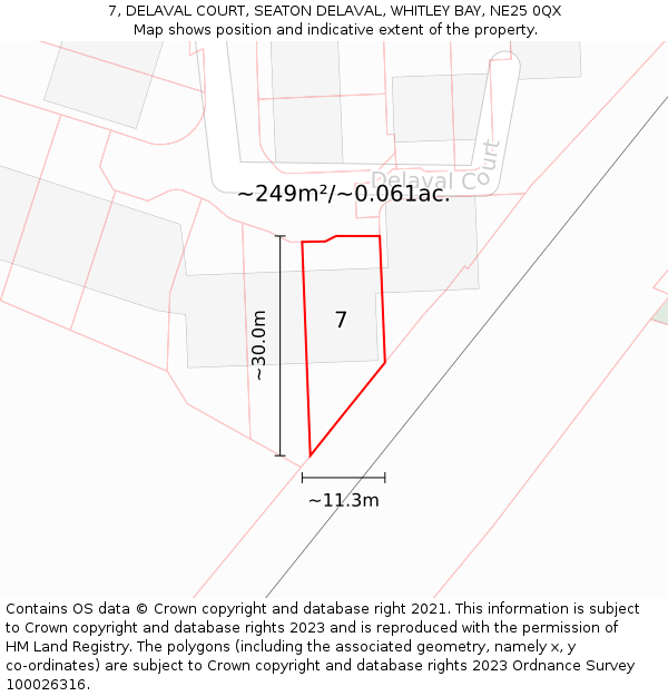 7, DELAVAL COURT, SEATON DELAVAL, WHITLEY BAY, NE25 0QX: Plot and title map