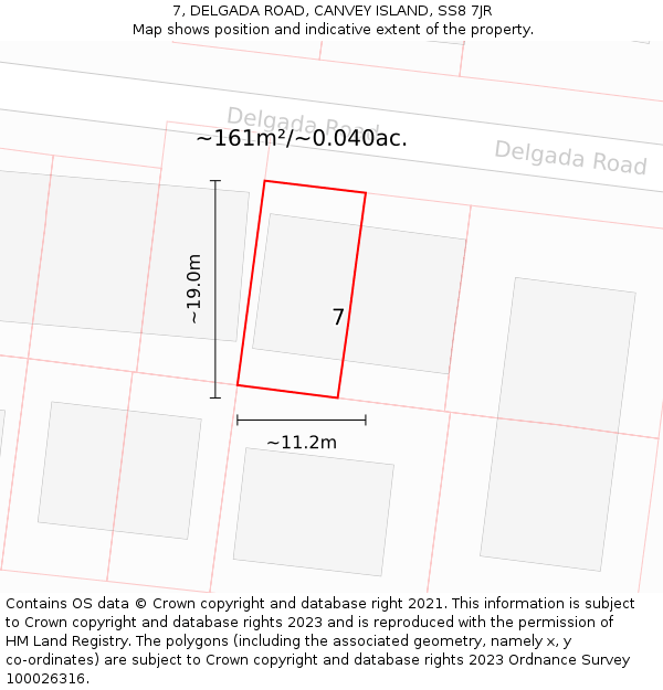 7, DELGADA ROAD, CANVEY ISLAND, SS8 7JR: Plot and title map