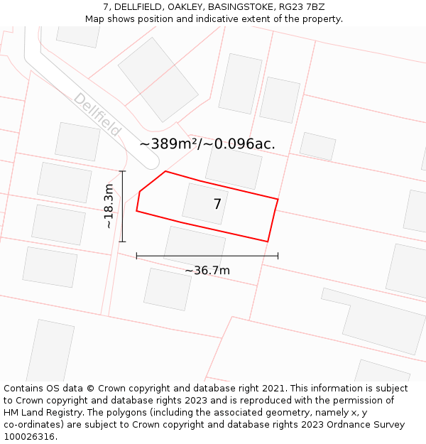 7, DELLFIELD, OAKLEY, BASINGSTOKE, RG23 7BZ: Plot and title map