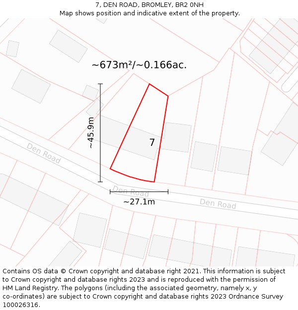 7, DEN ROAD, BROMLEY, BR2 0NH: Plot and title map