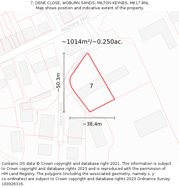 7, DENE CLOSE, WOBURN SANDS, MILTON KEYNES, MK17 8NL: Plot and title map