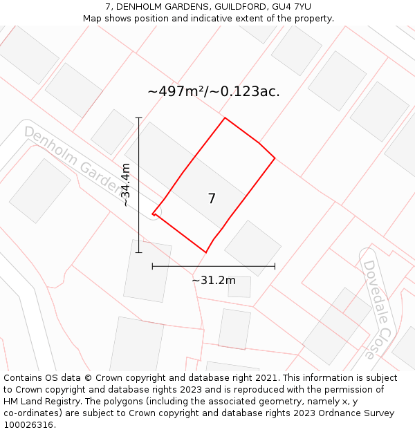 7, DENHOLM GARDENS, GUILDFORD, GU4 7YU: Plot and title map