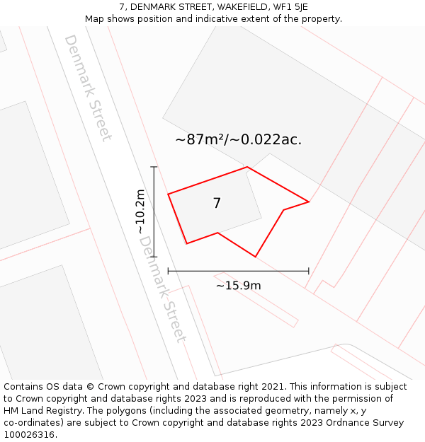 7, DENMARK STREET, WAKEFIELD, WF1 5JE: Plot and title map