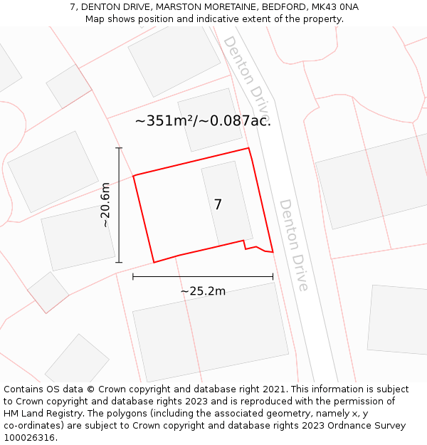 7, DENTON DRIVE, MARSTON MORETAINE, BEDFORD, MK43 0NA: Plot and title map