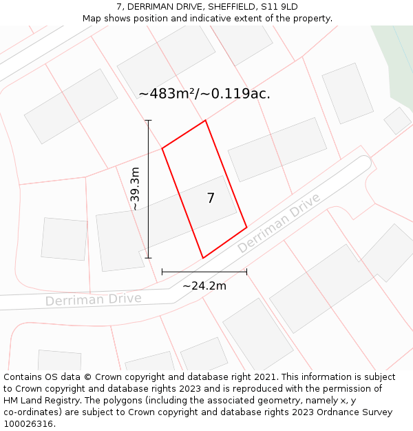 7, DERRIMAN DRIVE, SHEFFIELD, S11 9LD: Plot and title map