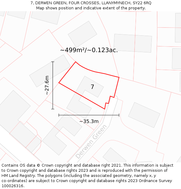 7, DERWEN GREEN, FOUR CROSSES, LLANYMYNECH, SY22 6RQ: Plot and title map