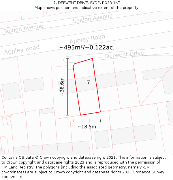 7, DERWENT DRIVE, RYDE, PO33 1NT: Plot and title map