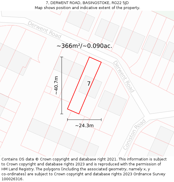 7, DERWENT ROAD, BASINGSTOKE, RG22 5JD: Plot and title map