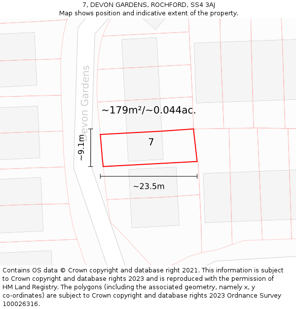 7, DEVON GARDENS, ROCHFORD, SS4 3AJ: Plot and title map