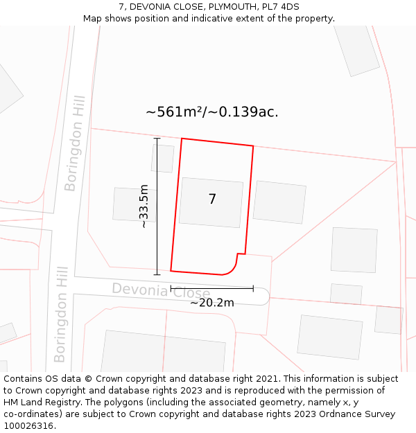 7, DEVONIA CLOSE, PLYMOUTH, PL7 4DS: Plot and title map