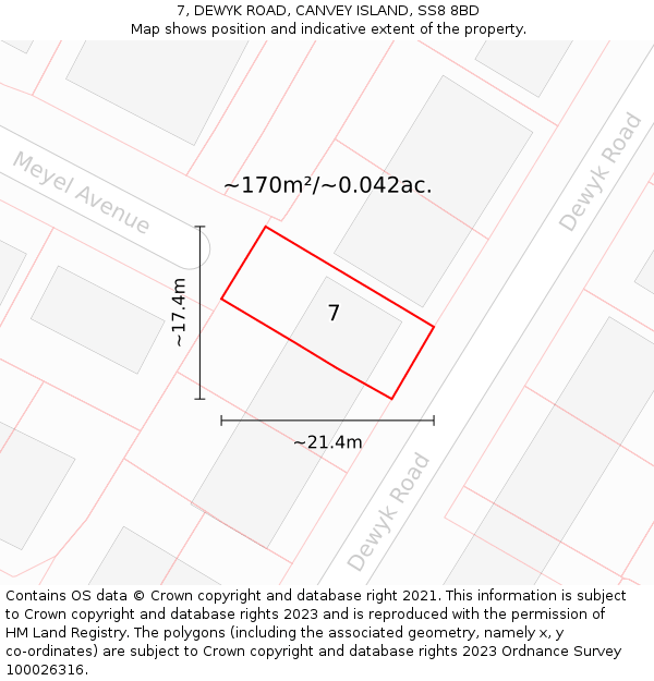 7, DEWYK ROAD, CANVEY ISLAND, SS8 8BD: Plot and title map