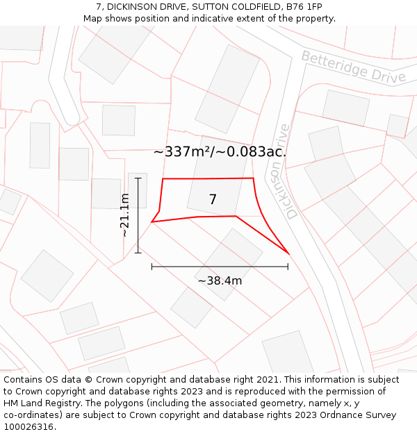 7, DICKINSON DRIVE, SUTTON COLDFIELD, B76 1FP: Plot and title map