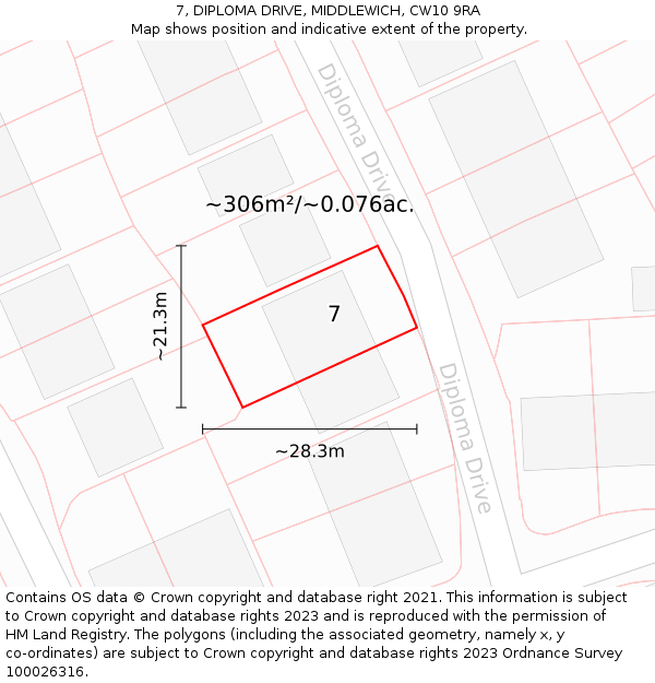 7, DIPLOMA DRIVE, MIDDLEWICH, CW10 9RA: Plot and title map